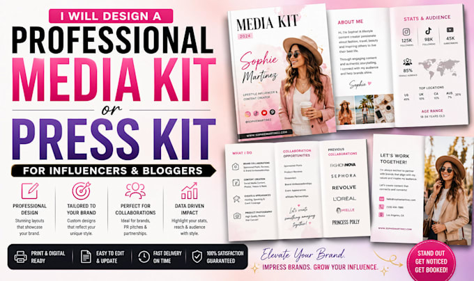 design a professional media kit or press kit for influencers and bloggers