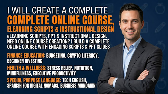create a complete online course, elearning scripts, PPT and instructional design