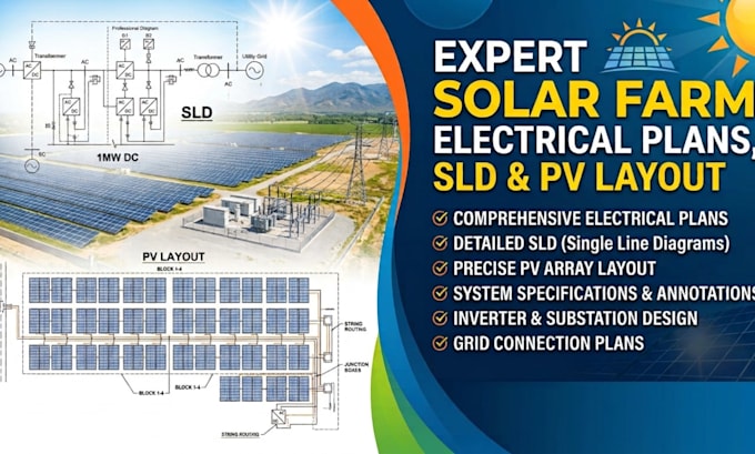 design solar farm electrical plans, sld and pv layout