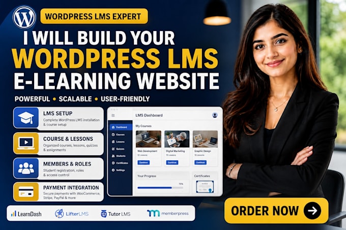 create a professional elearning website or online course platform on wordpress