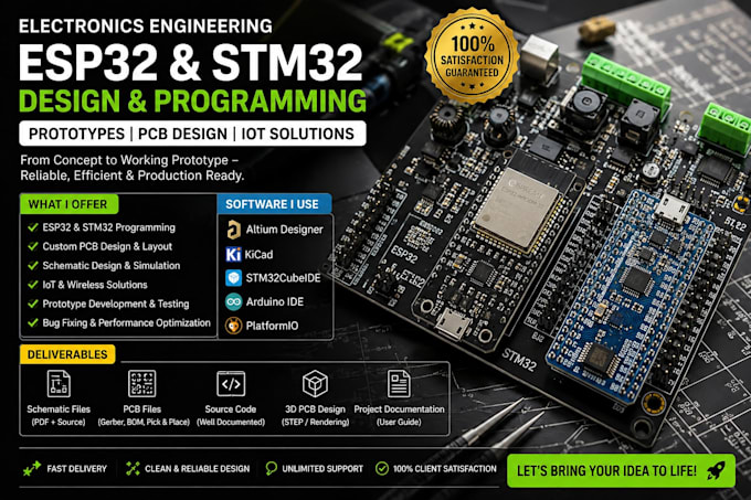 design electronics engineering esp32 programming prototypes, stm32 esp32 in pcb