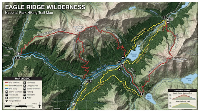 design hiking trail maps, trekking maps, and recreation maps