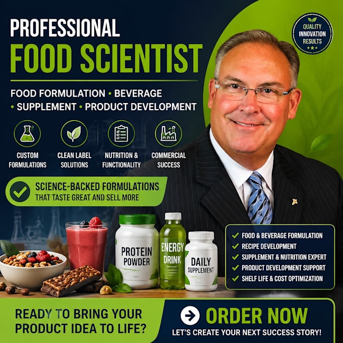 be your food scientist for food formulation, beverage and supplement formulation