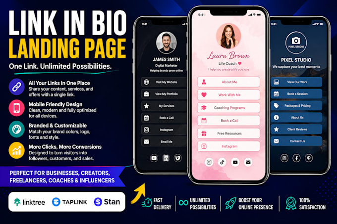 create linktree in bio landing page for your business