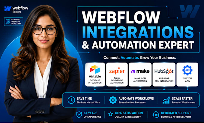 integrate your webflow website with airtable zapier make hubspot and api