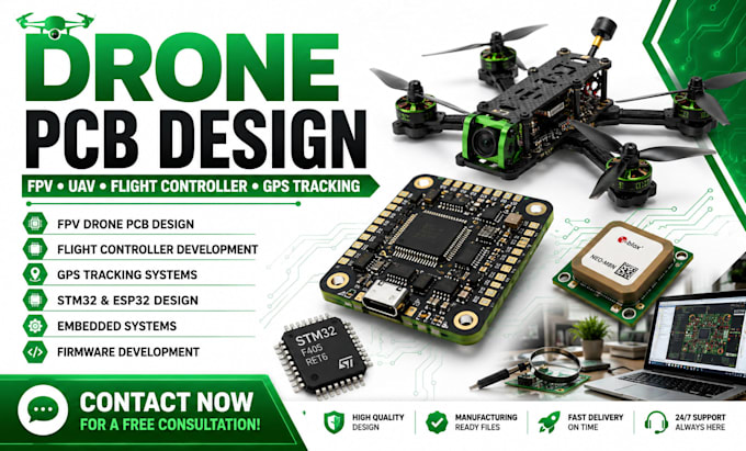develop ffv drone pcb, flight controller design, gps tracking, embedded systems