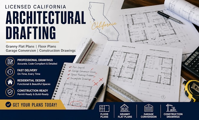 licensed california architectural drafting, granny flat, floor plans garage plan