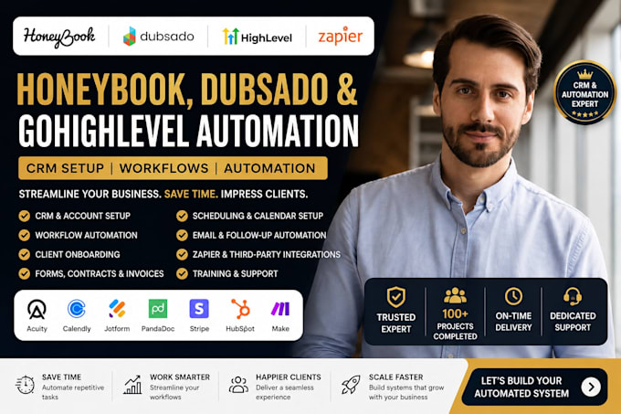 setup honeybook CRM, dubsado and gohighlevel automation