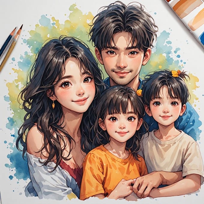 draw watercolor family portrait in procreate