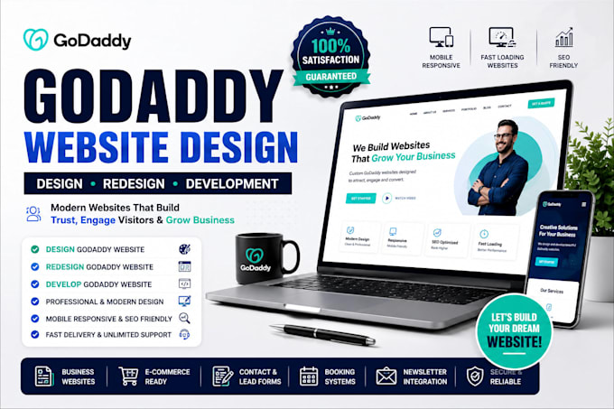 design godaddy website, redesign godaddy website and develop godaddy website