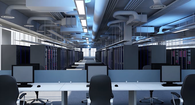 design ai data center, server facility, modular data center 3d visualization