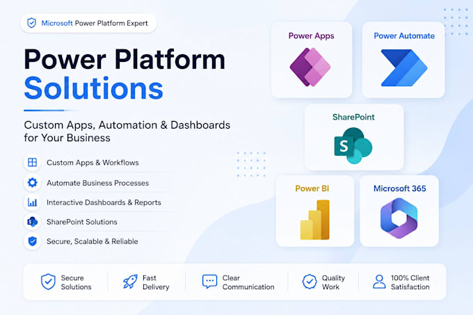 develop power apps, sharepoint, power automate and power bi solutions