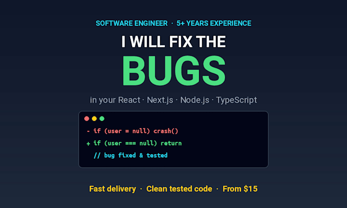 fix bugs in your react nextjs nodejs or typescript code