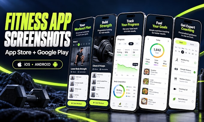 design app store and google play screenshots for fitness apps