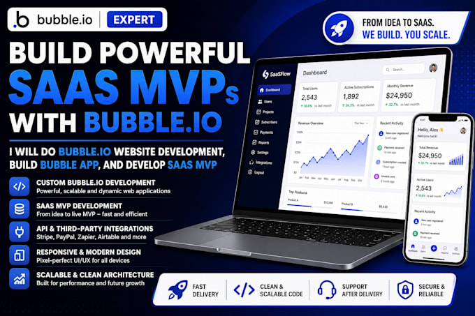 do bubble io website development, build bubble app, bubble mvp saas developer