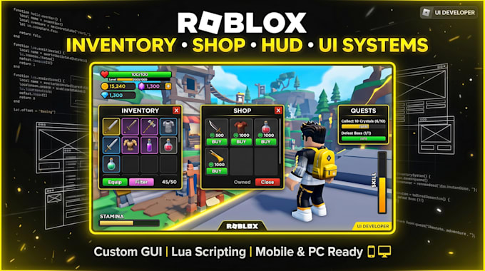 create roblox inventory, shop, hud and UI systems