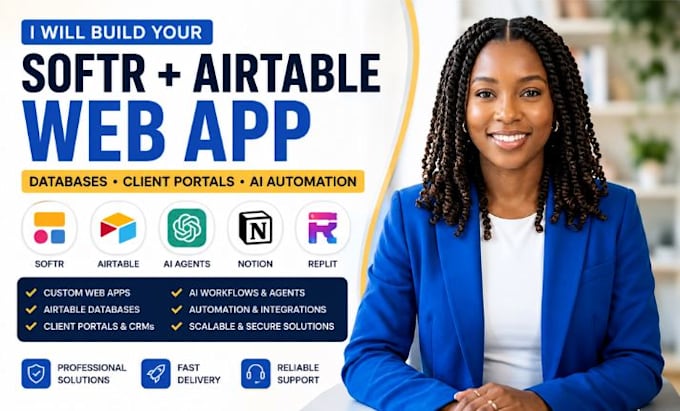 build a softr airtable web app, client portal, CRM, and database automation