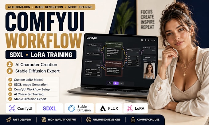 create comfyui workflow, sdxl image generation, custom lora model ai character