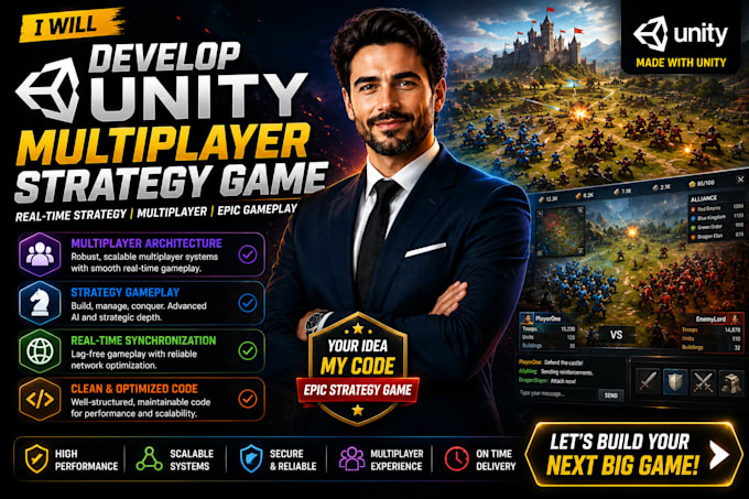 develop unity multiplayer, strategy, mobile and 2d 3d games
