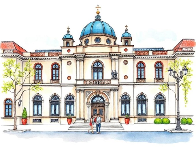create a handmade architectural watercolor