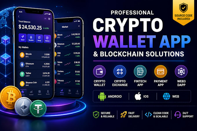 develop crypto wallet app, blockchain app, fintech app, crypto exchange and web3
