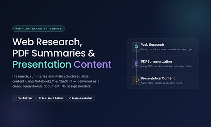 do ai powered web research, PDF summarization and presentation content writing