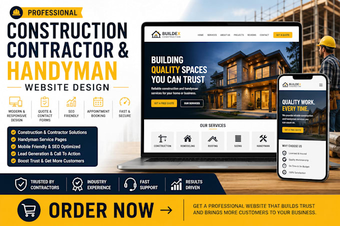 design construction website contractor landing page handyman wordpress website