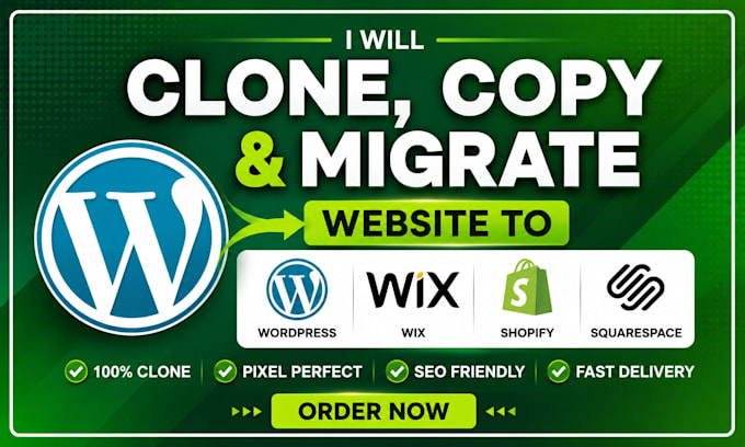 clone, copy website and migrate to wordpress, wix, shopify, squarespace