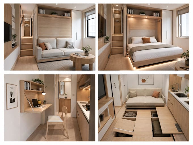 interior design and 3d visualization for tiny house space optimization