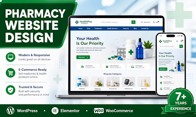 design a responsive pharmacy and medical website using wordpress, elementor