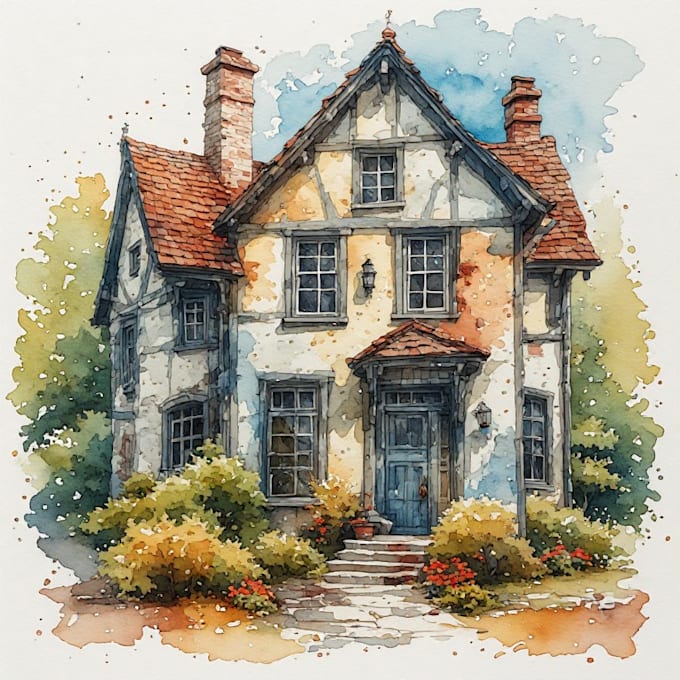 draw house illustration watercolor style