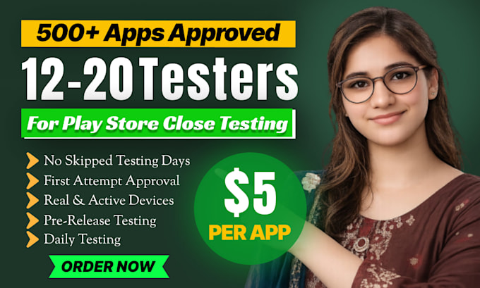provide 12 testers close testing 20 testers mobile app testing 12 testers