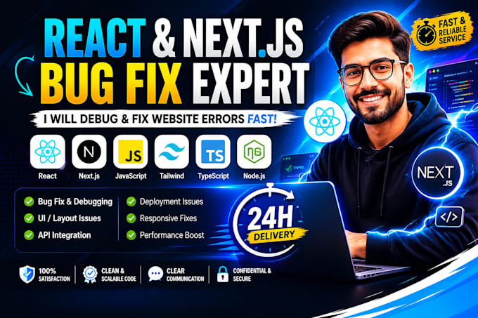 fix react, nextjs bugs, website errors and frontend issues