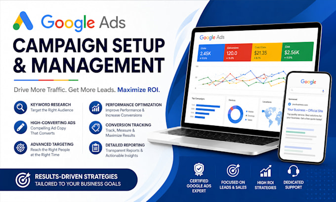 create, setup and manage google ads adwords ppc campaigns