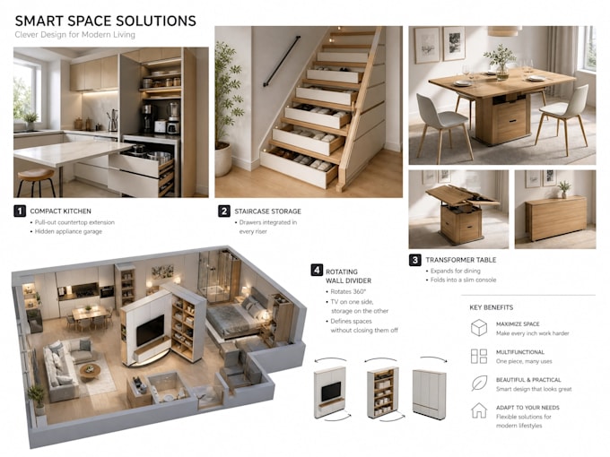interior design architecture 3d rendering small apartment storage solutions