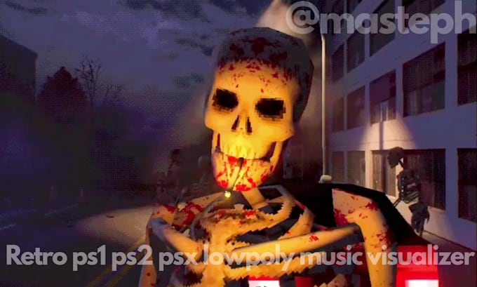 create retro ps1 ps2 psx 3d lowpoly music visualizer, animated music video, loop