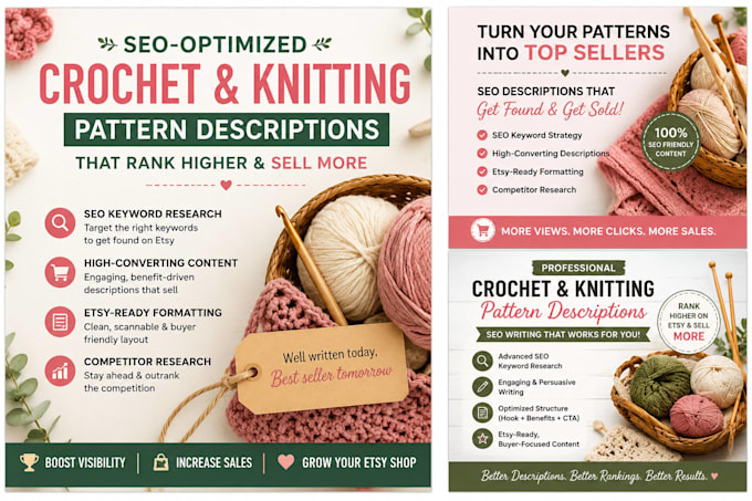 write SEO crochet and knitting pattern descriptions that sell