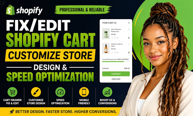 fix edit shopify cart page drawer customize shopify store design speed