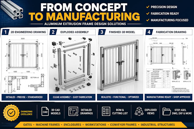 design aluminum extrusion frames, machine enclosures, gates, and workstations