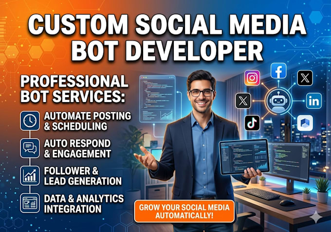 social media bot development, facebook bot, instagram bot, tiktok bot and x bot