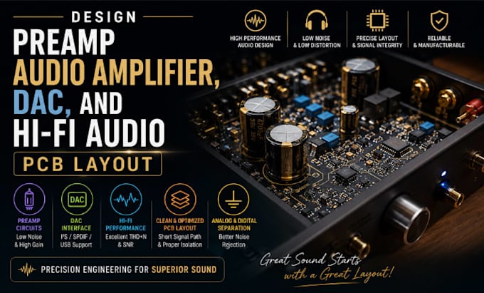 design preamp audio amplifier, dac, and hifi audio pcb layout