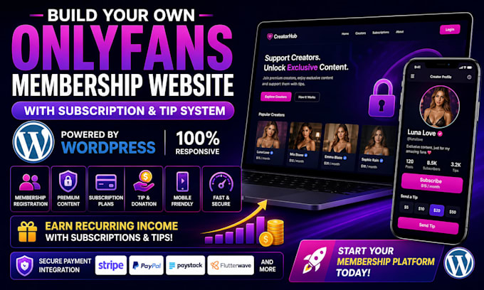 develop onlyfans membership website with subscription tip via wordpress website