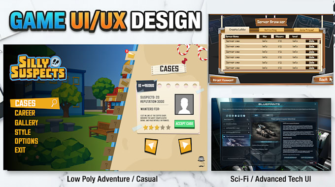 create professional game UI UX design for your game