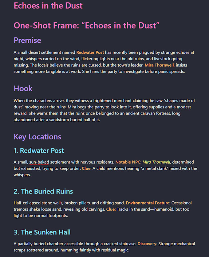 write a one shot for your ttrpg campaign