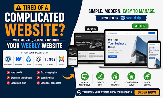 migrate redesign or build weebly website from wordpress webflow drupal design