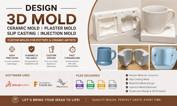 design 3d mold ceramic mold plaster mold slip casting injection mold