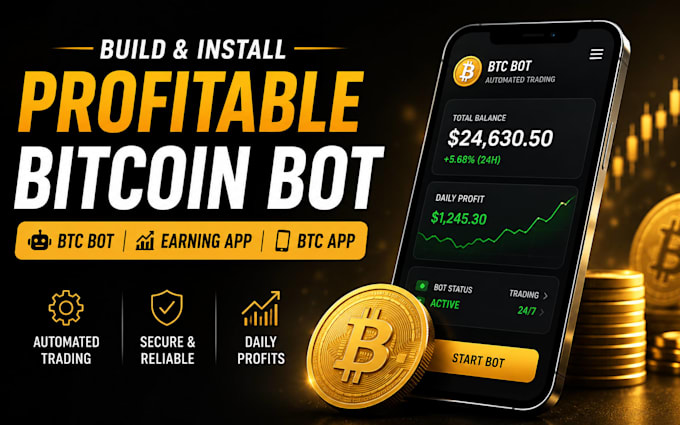 build and install, profitable daily bitcoin bot, btc bot, earning app, btc app