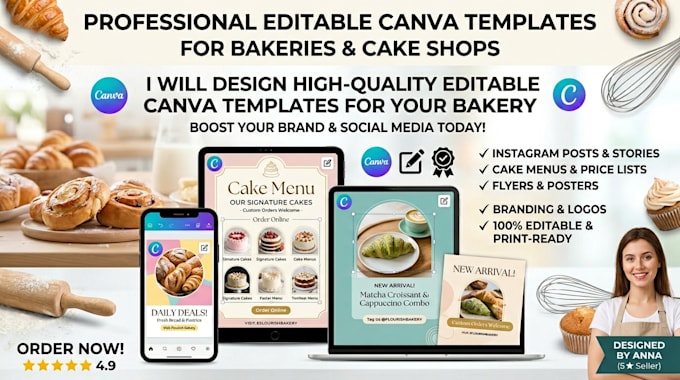 design editable canva templates for bakeries and cake shops