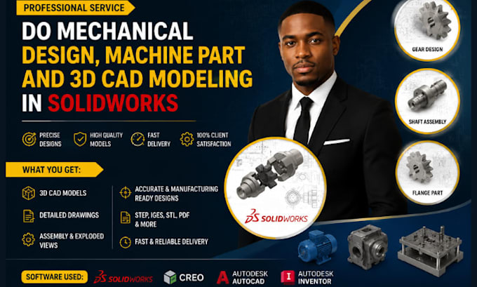 do 3d cad modeling, machine part and mechanical design in solidworks