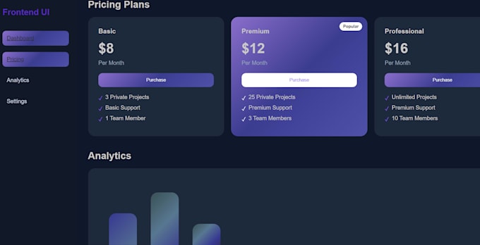 create a modern and responsive UI dashboard for your website